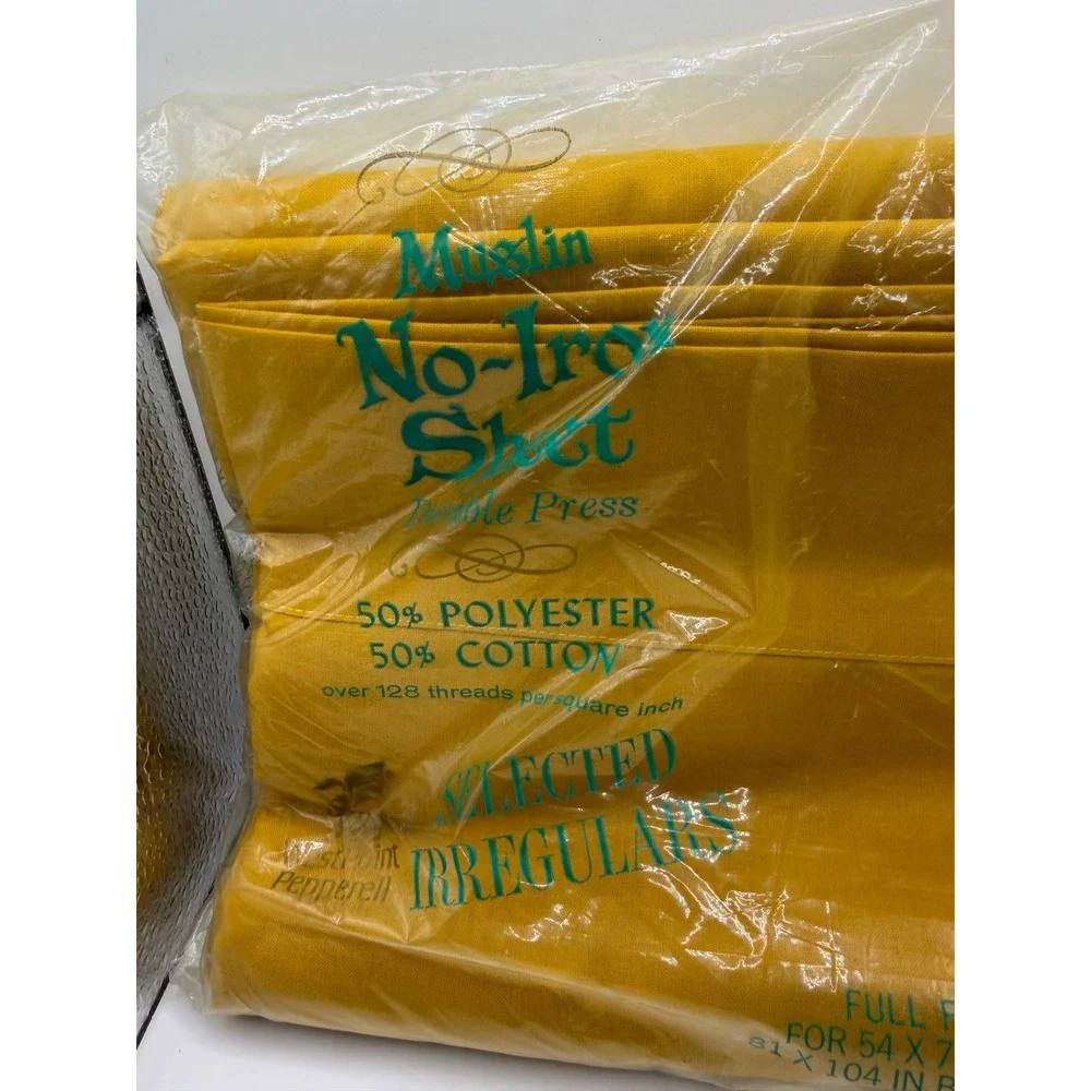 Vintage WestPoint Pepperell Full Flat Sheet Gold Yellow Muslin No-Iron Sheet USA